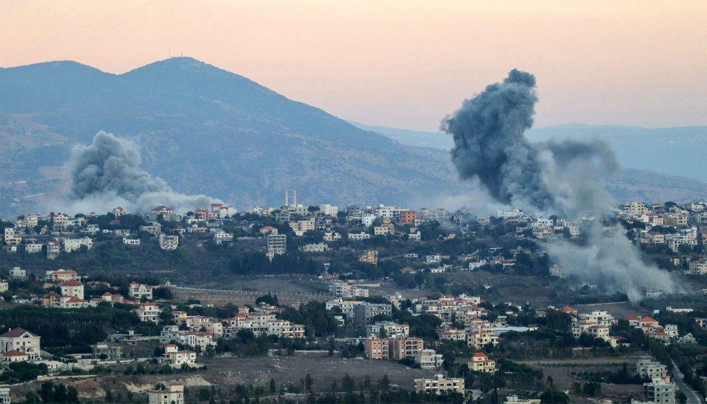 Smoke plumes erupt after an Israeli airstrike targeted the the village of Khiam in southern Lebanon near the border with northern Israel on September 30, 2024.