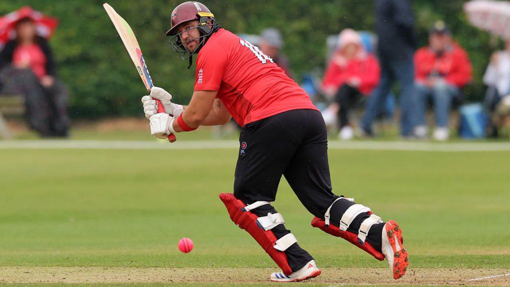 England Men's Physically Disabled cricket player Anthony Clapham hitting a shot in the Disability Premier League