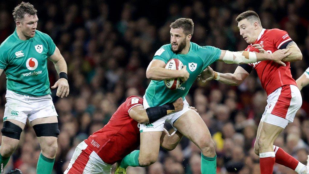 Stuart McCloskey on the charge in Ireland's win over Wales at the Principality Stadium