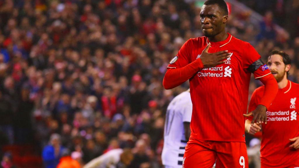 Liverpool striker Christian Benteke celebrates