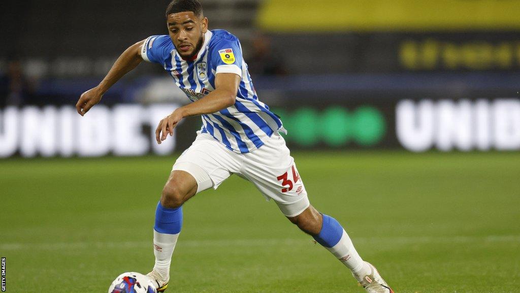 Brodie Spencer of Huddersfield Town during the Sky Bet Championship match between Huddersfield Town and Sunderland at the John Smith's Stadium on November 02, 2022 in Huddersfield, England.