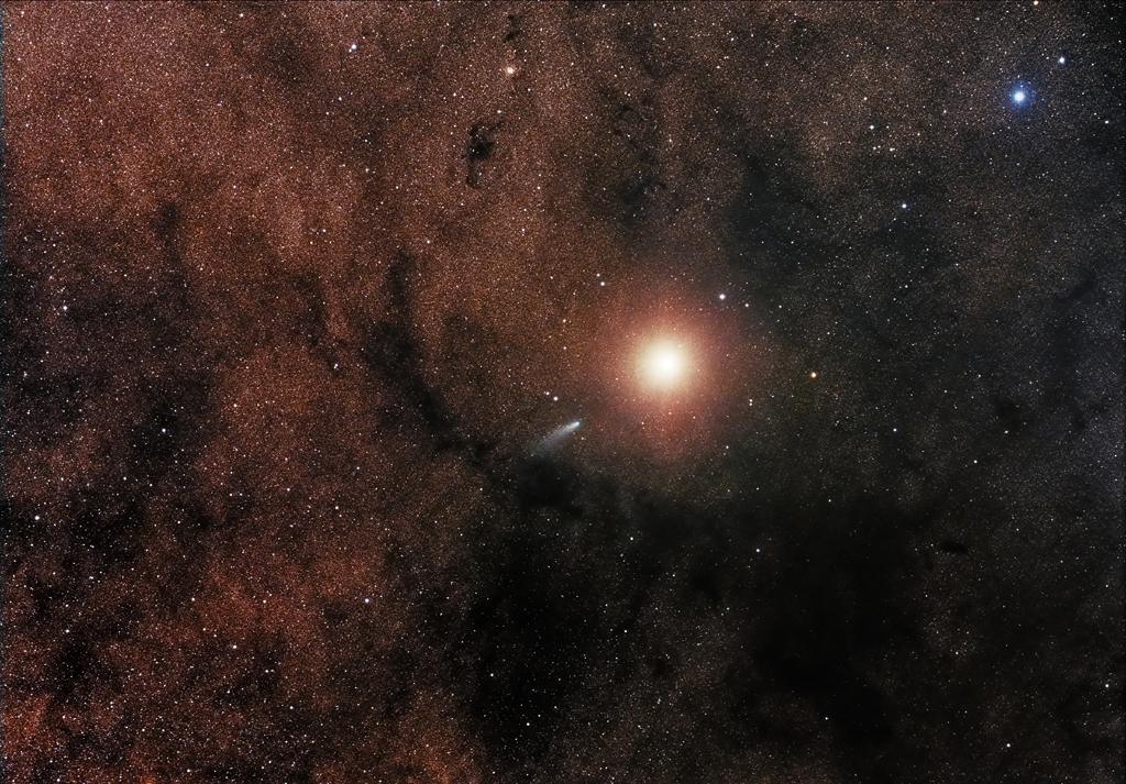 Comet C/2013 A1 alongside Mars - by Sebastian Voltmer (Robotic scope)