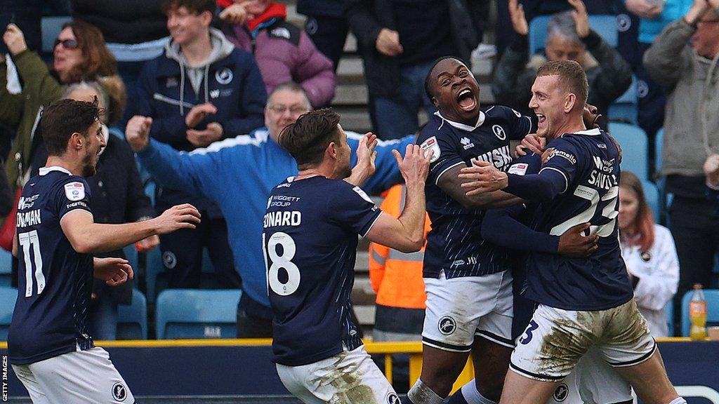 Millwall players celebrate scoring against Birmingham