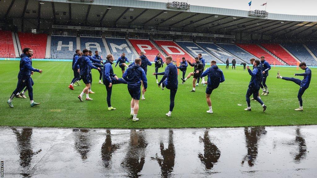 Northern Ireland players training at Hampden Park