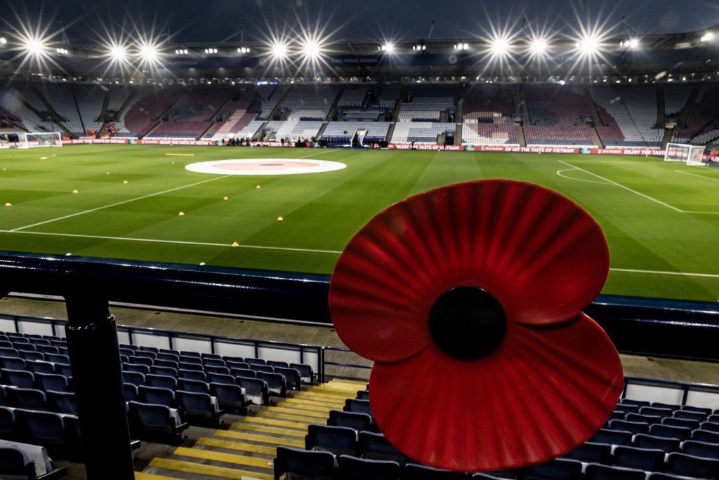 A poppy on display before the Premier League match between Leicester City and Nottingham Forest at the King Power Stadium on October 25, 2024.