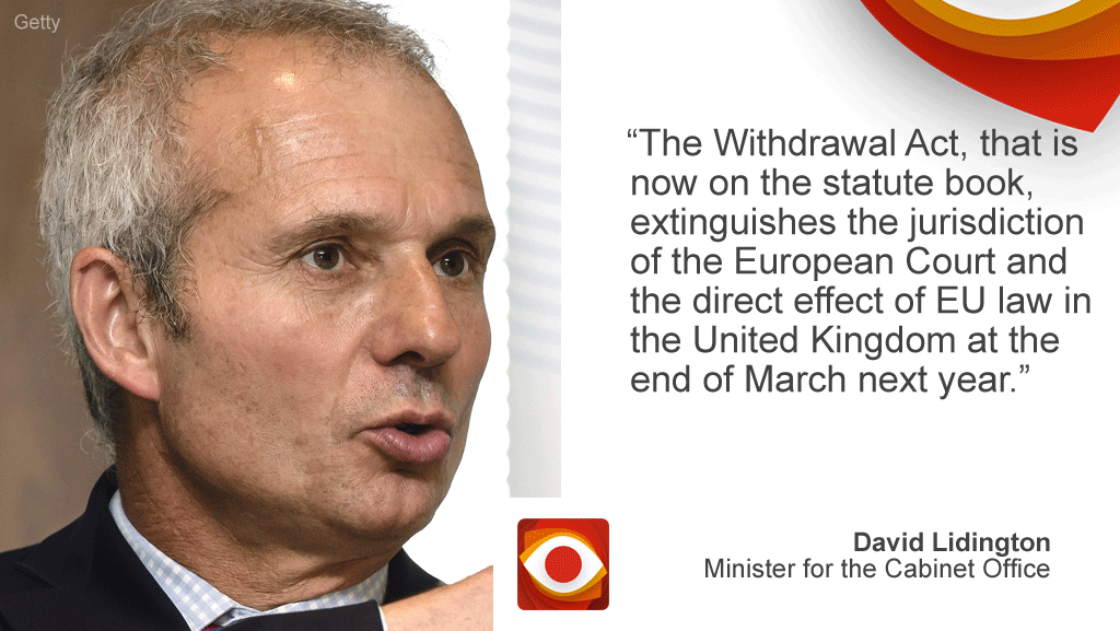 David Lidington: "The Withdrawal Act, that is now on the statute book, extinguishes the jurisdiction of the European Court and the direct effect of EU law in the UK at the end of March next year."