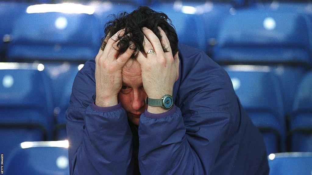 A dejected Manchester City fan after they are relegated from the Premier League in 1996