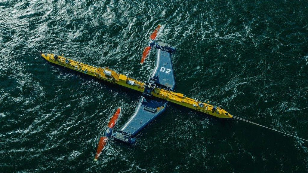 Orbital's tidal power generator floating on the sea