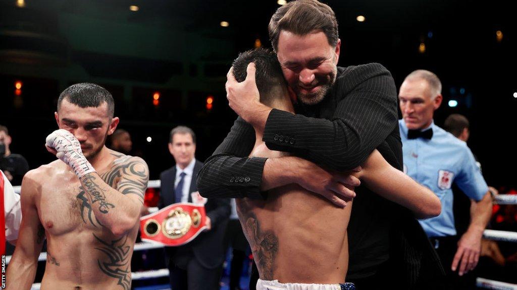 Eddie Hearn hugging Joe Cordina