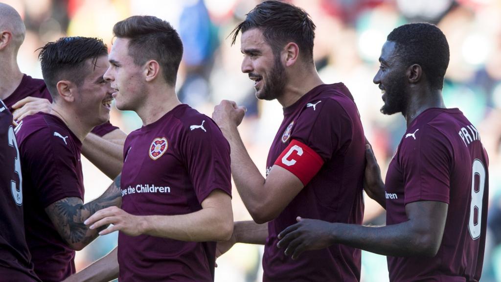 Hearts celebrate Alim Ozturk's goal