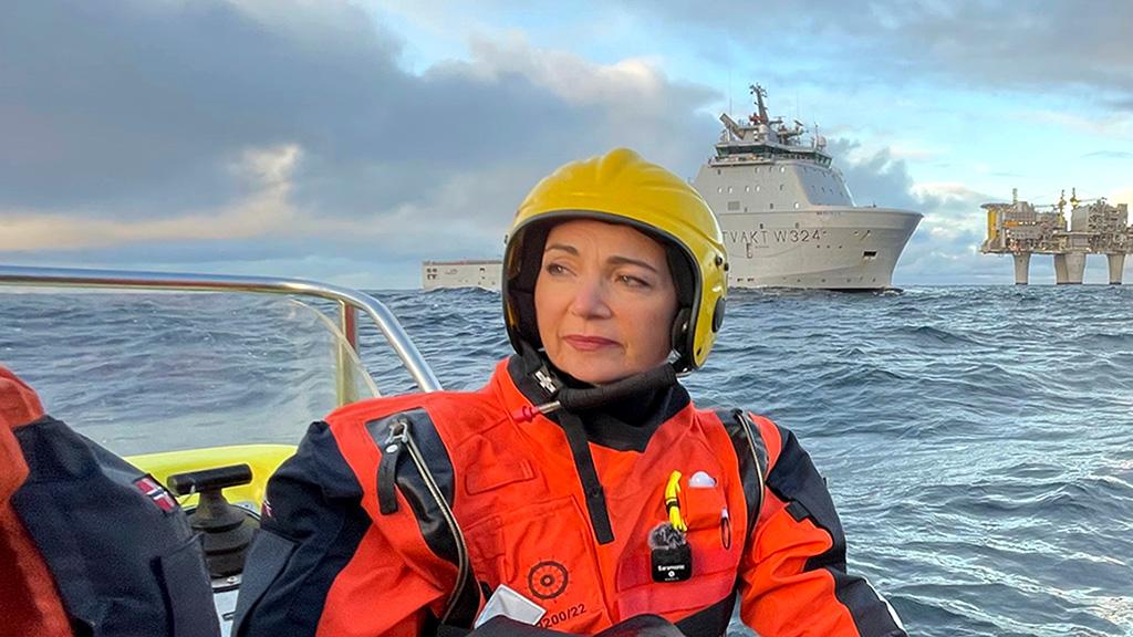 Katya onboard a jet propelled dinghy