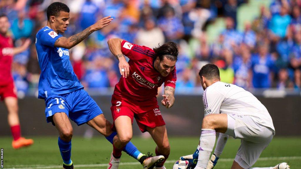 Mason Greenwood (left) shoots while playing for Getafe