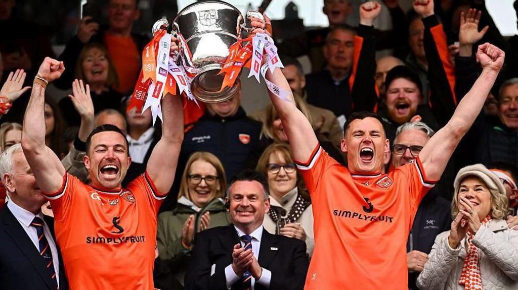 Aidan Forker and Arron McKay lift the Anglo-Celt Cup