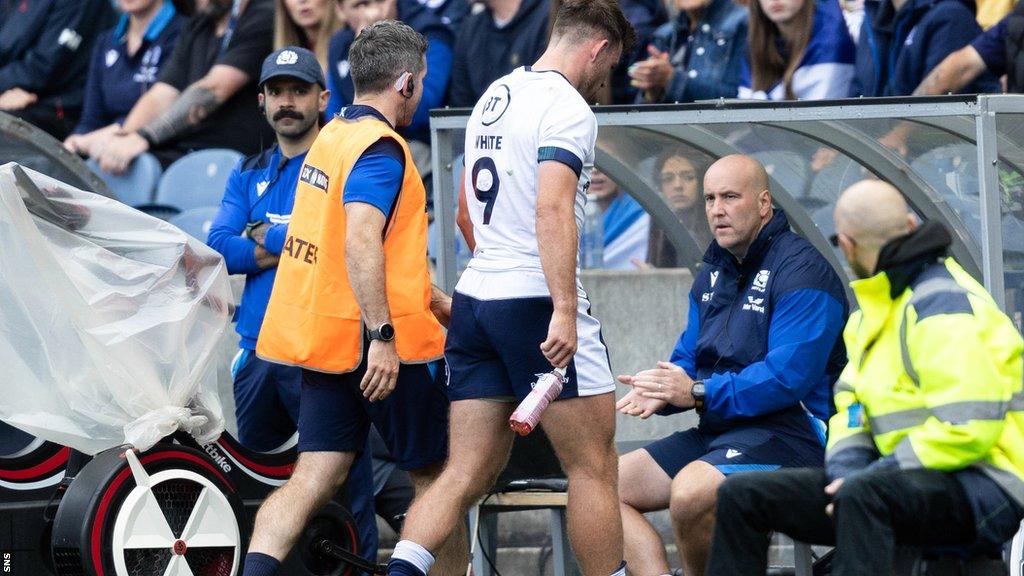 Scotland's Ben White was forced off injured before half-time