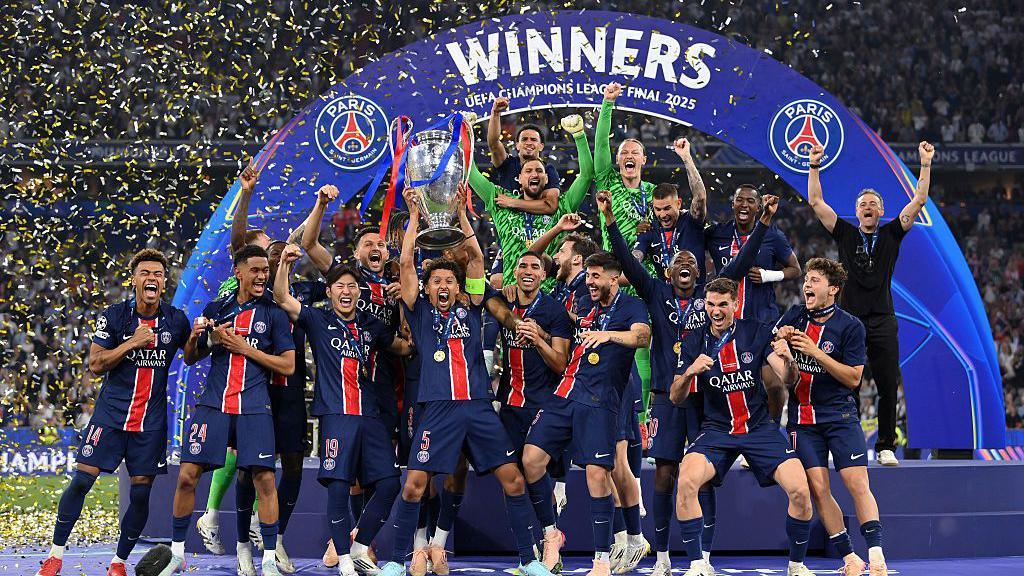  Paris Saint-Germain lifting Champions League trophy in 2025.