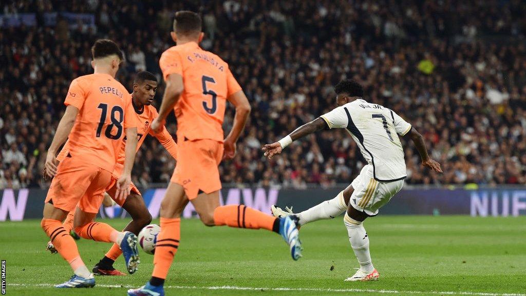 Vinicius Jr scores for Real Madrid against Valencia