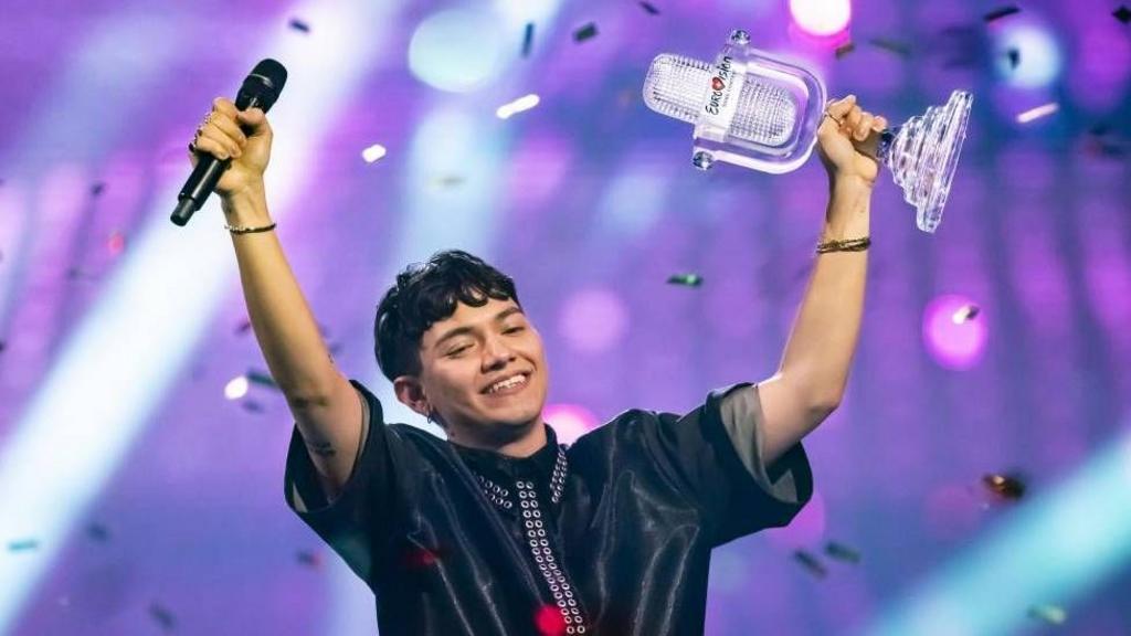 Austria's JJ celebrates after winning Eurovision 2025