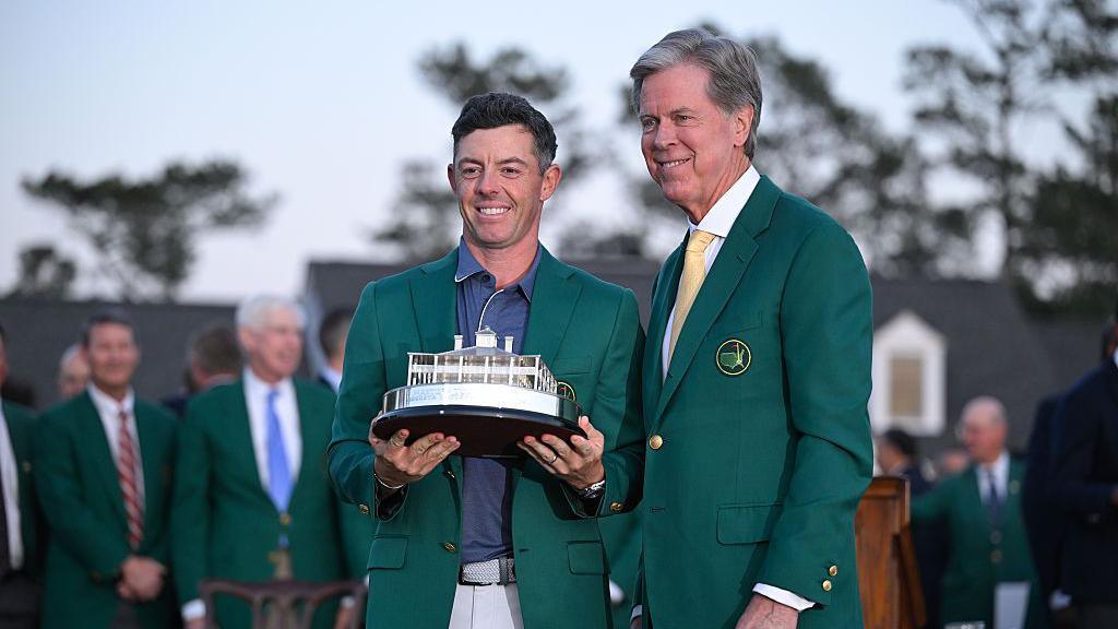 Rory McIlroy and Augusta National chairman Fred Ridley pictured in green jackets