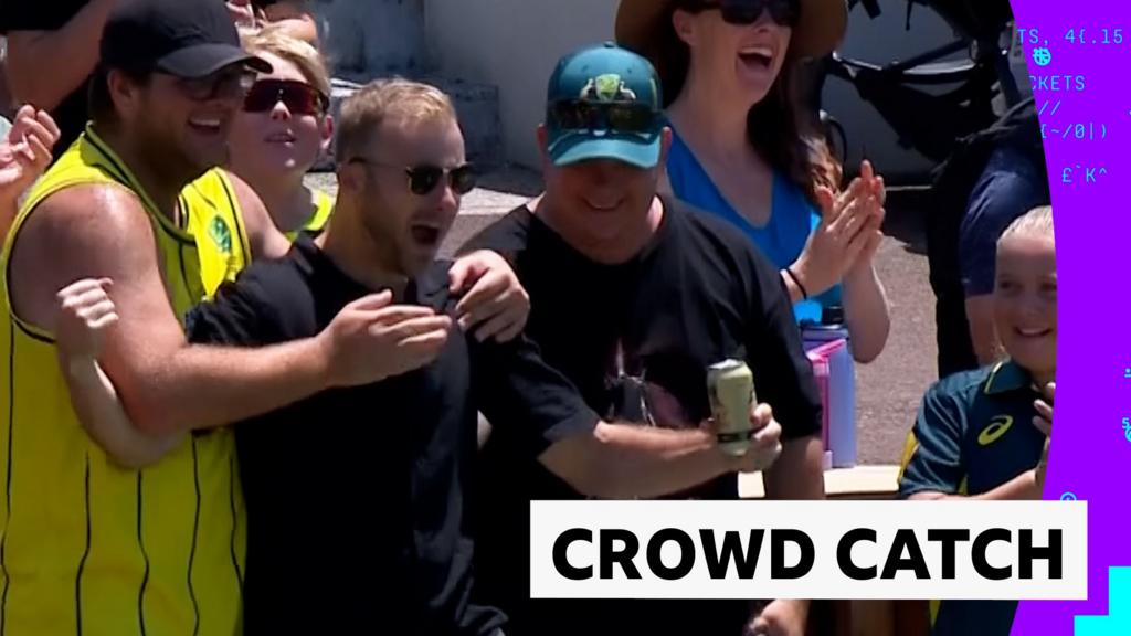 'He's held onto the ball and his beer' - watch one-handed crowd catch