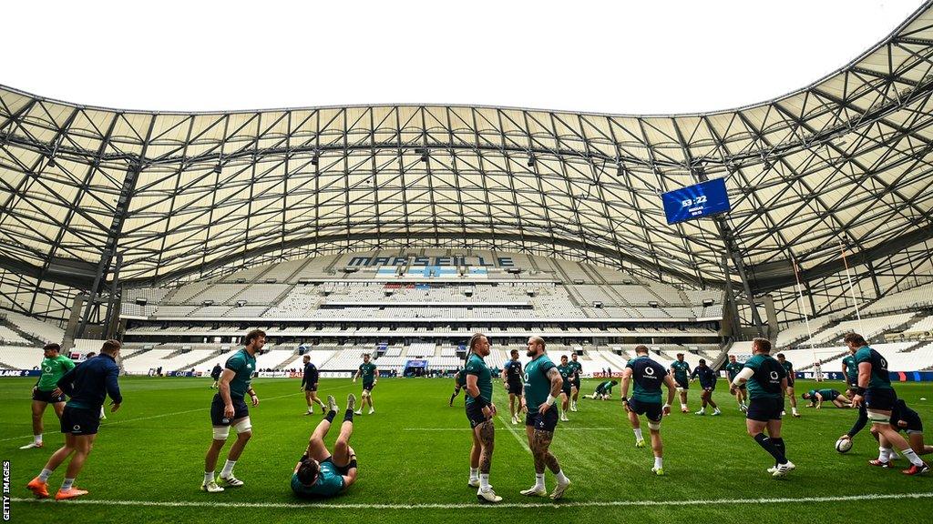 Ireland train at Stade Velodrome on the eve of this year's Six Nations opener against France