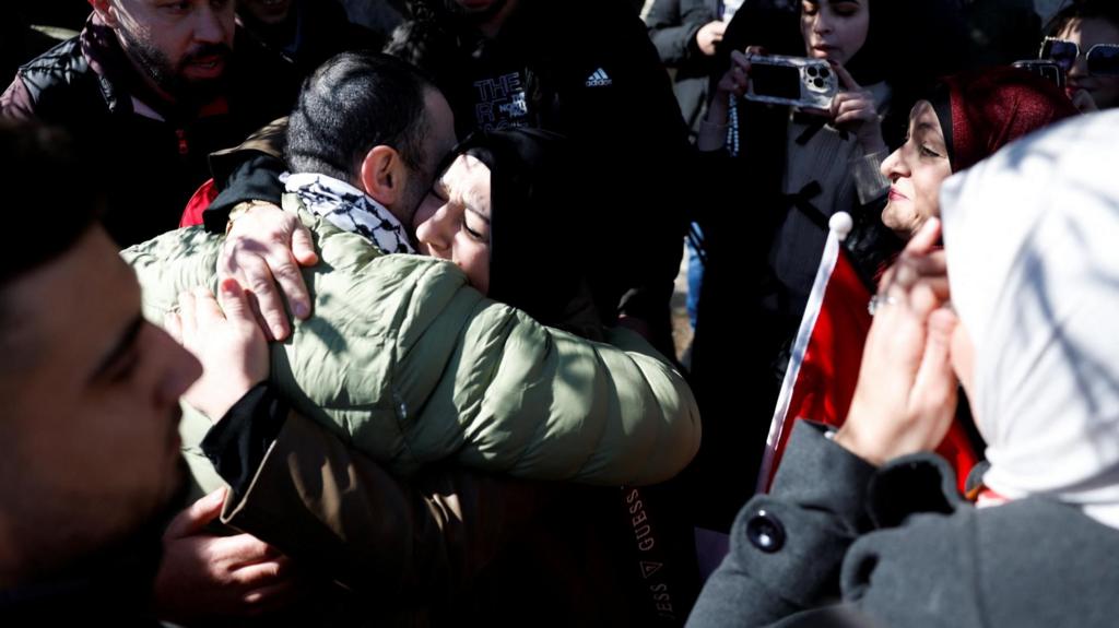 Released prisoner being greeted in Ramallah