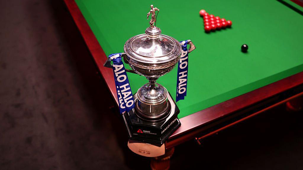 A general view of the Halo World Snooker Championship trophy