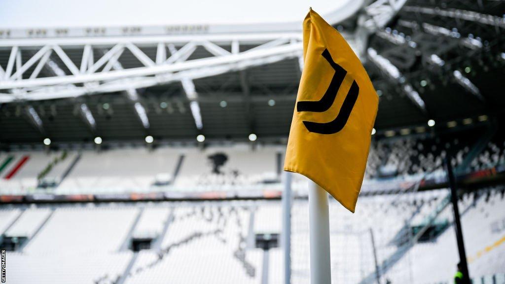 Juventus badge on a corner flag at the Allianz Stadium