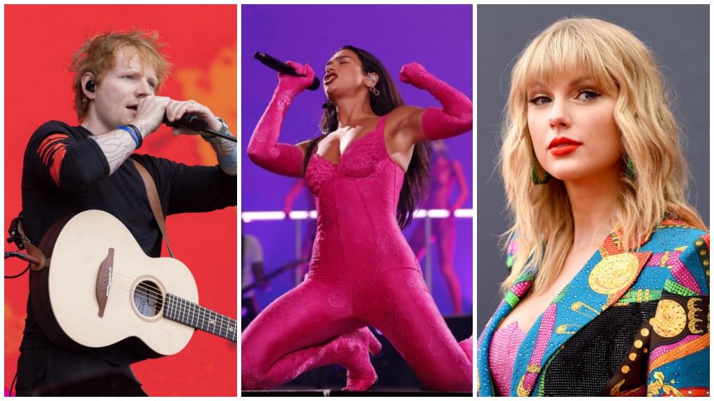 Ed sheeran, Dua Lipa, Taylor Swift