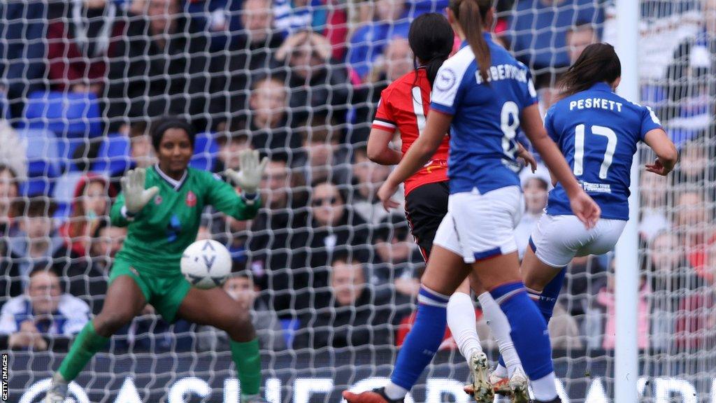 Sophie Peskett fires home Ipswich's second goal after beating three Chatham defenders