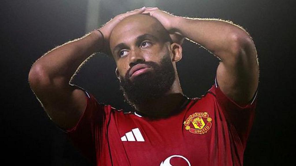 A dejected Bryan Mbuemo after Man Utd lose to Grimsby