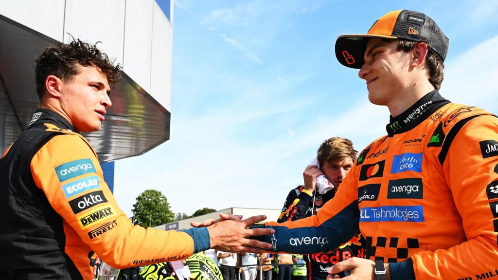 Lando Norris and Oscar Piastri congratulate each other