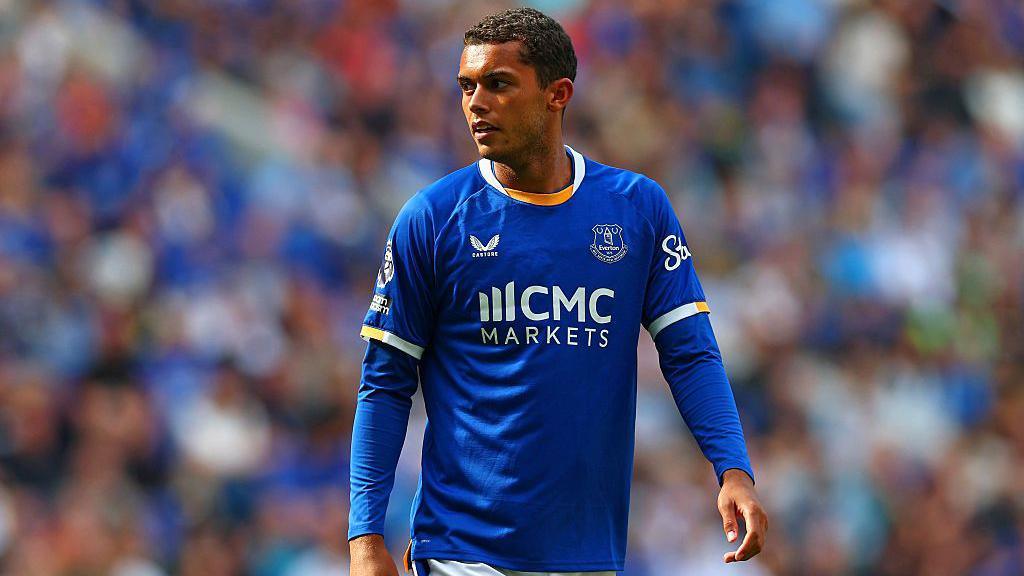 Brennan Johnson of Everton looks on during the pre-season friendly match between Everton and OSC Lille at Hill Dickinson Stadium.