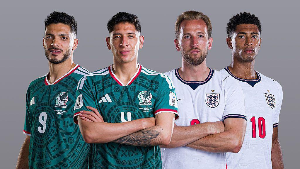 Mexico's Raul Jimenez and Edson Alvarez and England's Harry Kane and Jude Bellingham.