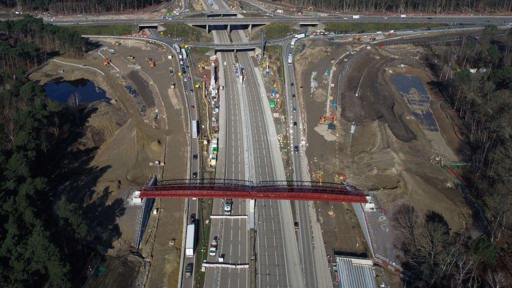 An aerial view of the closed road