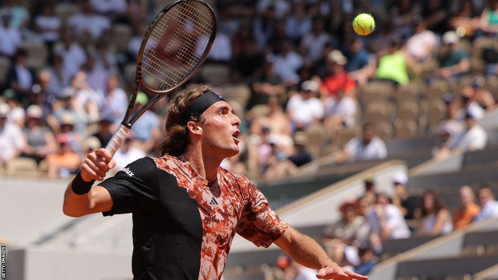 Stefanos Tsitsipas eyes up a forehand