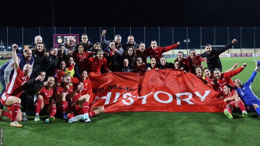 Malta celebrate topping their Nations League group