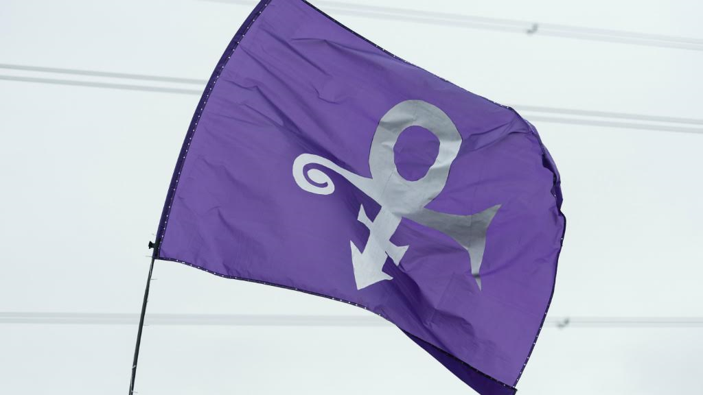 A flag pays tribute to Prince