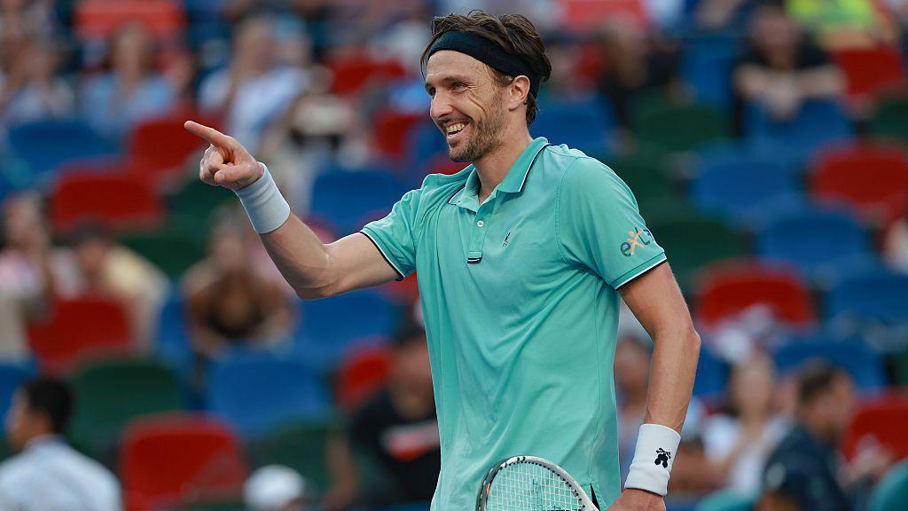 Arthur Rinderknech celebrates after beating Felix Auger-Aliassime