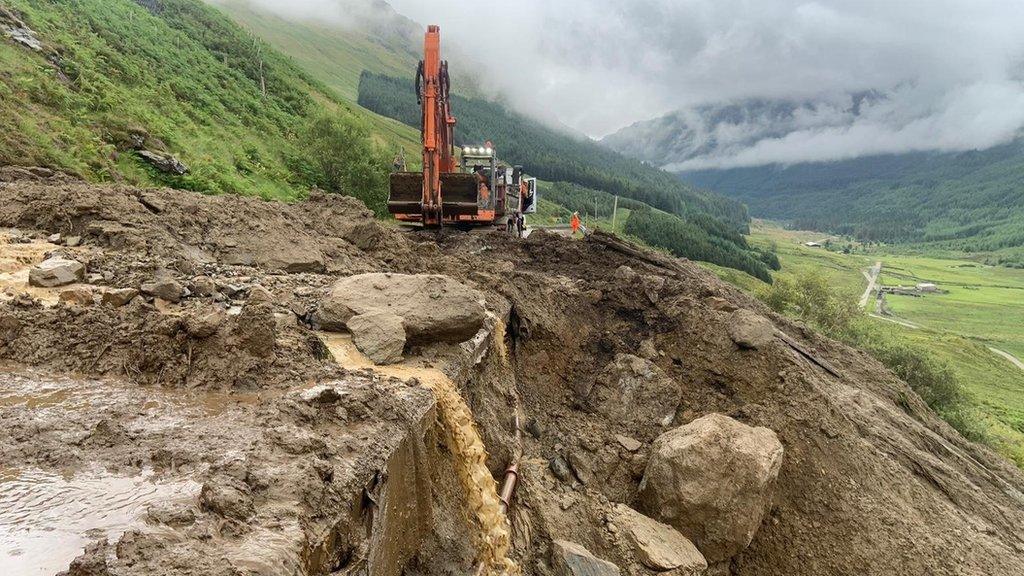 Scene at A83 following landslips