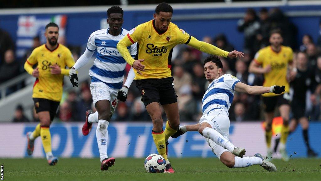 Watford's Joao Pedro in action against QPR's Andre Dozzell