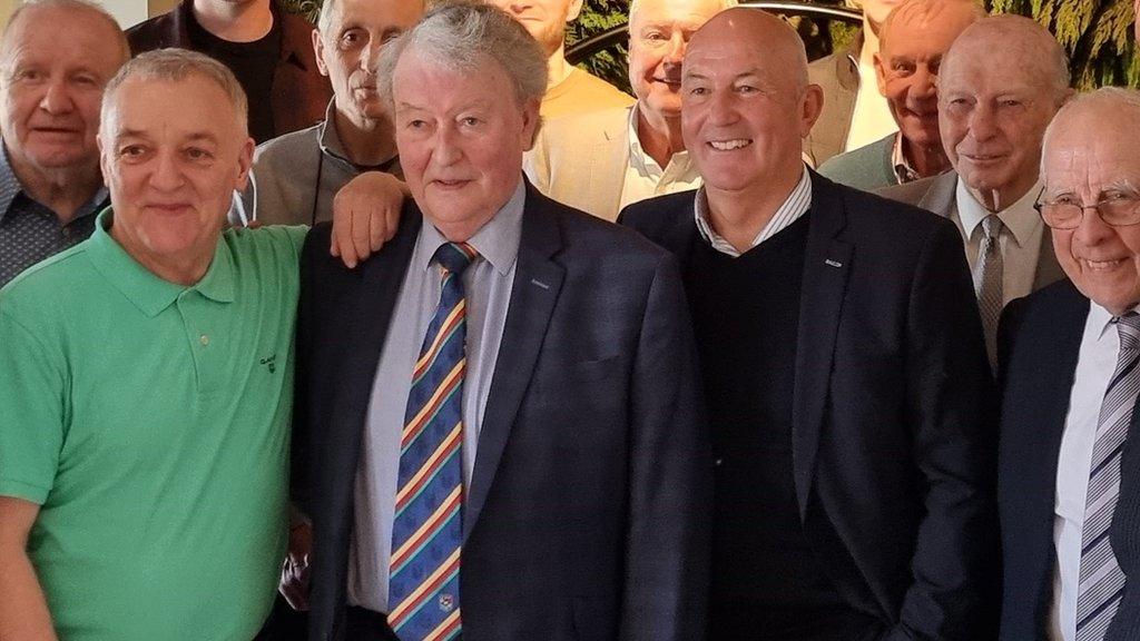 Nigel Johnson and friends - including former Stoke bosses Lou Macari and Tony Pulis, Potters legend Denis Smith, Port Vale and Stoke stalwart John Rudge and Stoke City chairman Peter Coates