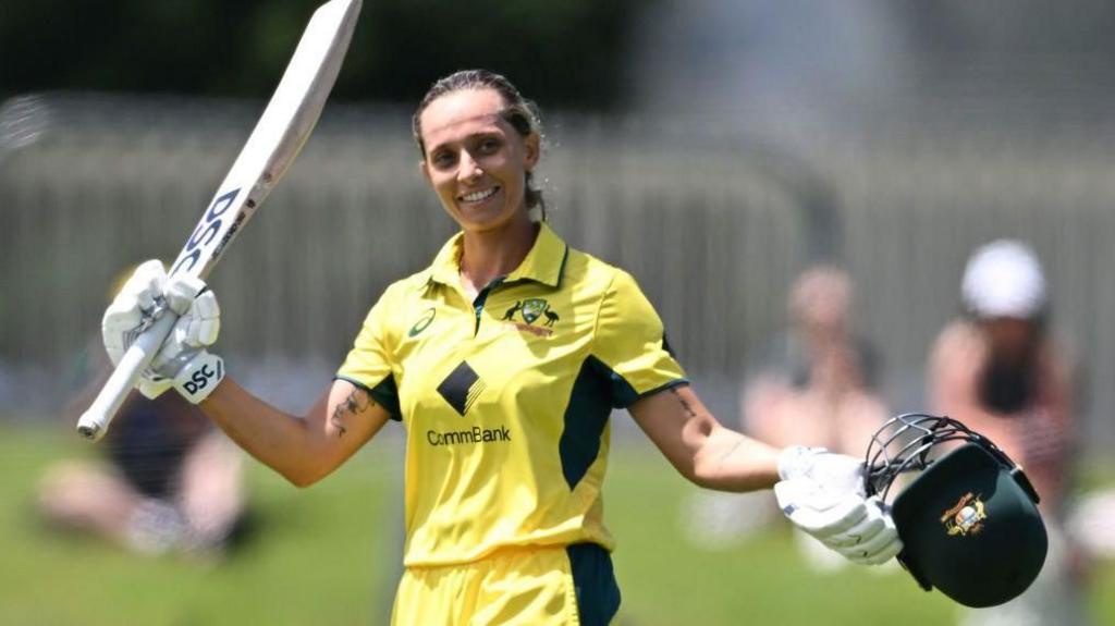 Australia's Ash Gardner celebrates a century v England