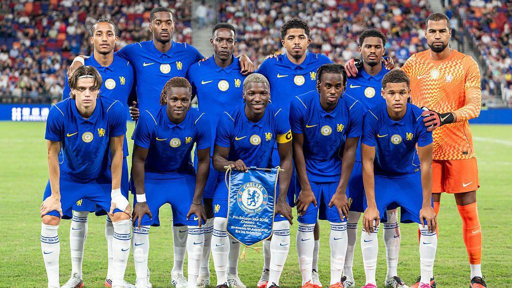 Chelsea squad poses for photos prior to the preseason friendly between Chelsea and Juventus at the Kai Tak Stadium.