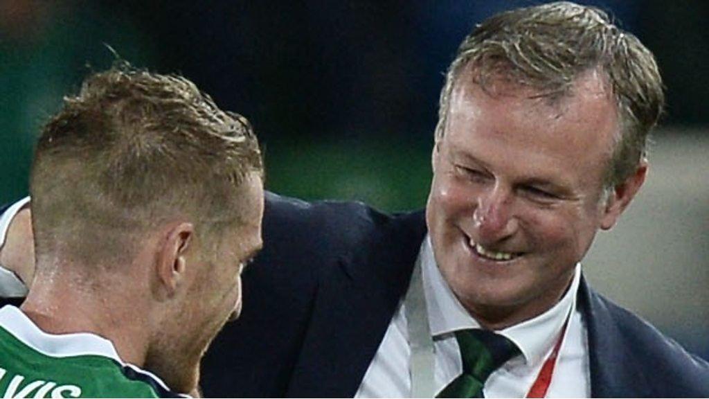 Northern Ireland boss Michael O'Neill celebrates victory over the Czech Republic