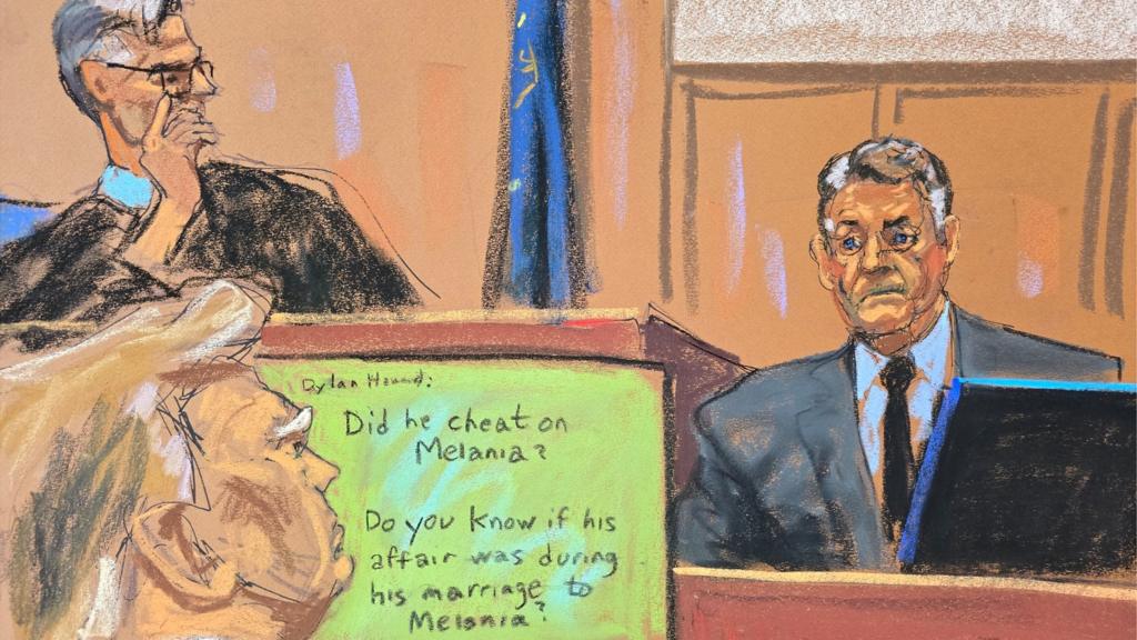 Donald Trump trial with Keith Davidson on stand - courtroom sketch