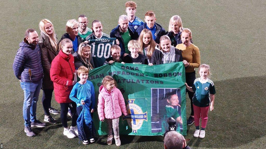 McFadden celebrated her landmark appearance with her family after the match