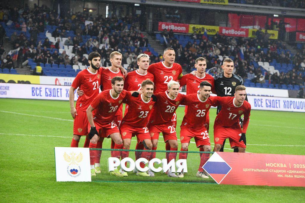 The Russian national football team starting eleven poses for a photo before the friendly match against Grenada in March 2025.