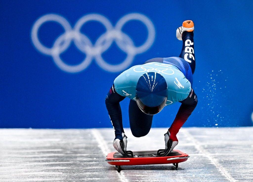 Marcus Wyatt of Great Britain during a skeleton training session on day four of the Beijing 2022 Winter Olympic Games.