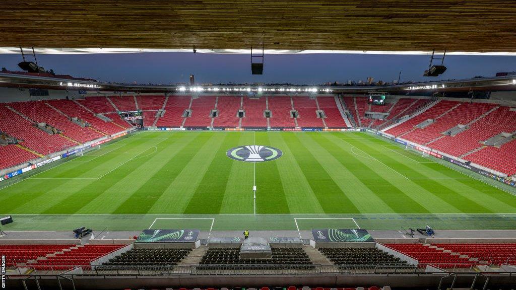 General view of the stadium in Prague that will host the Europa Conference League final