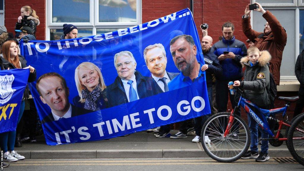 Everton fans protesting against the club's board